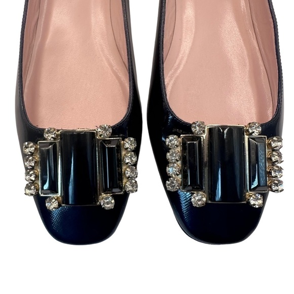 Kate Spade Women's Navy Patent Leather Jewel Buckle Toe Flats Size 10 NWOT - Picture 6 of 12